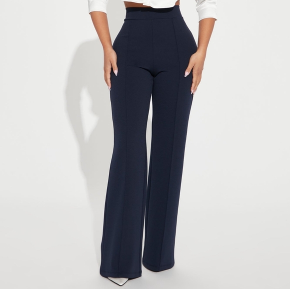 Pants - Navy Blue Highwaist Pintuck Seam Front Dress Pants